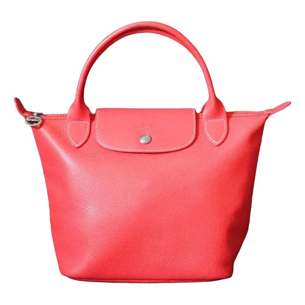 Longchamp Le Pliage Cuir Small Top-Handle Tote Coral Leather Bag - so chic!